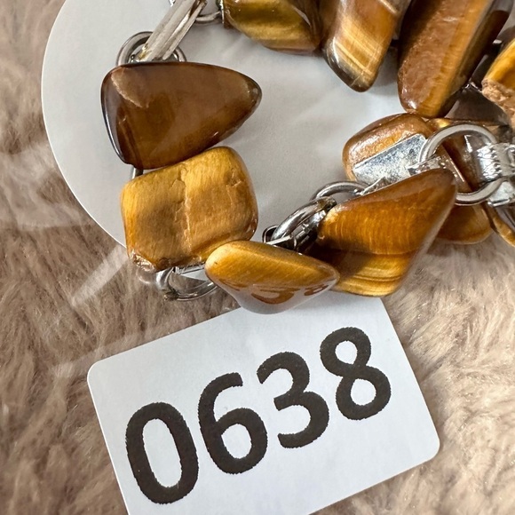 Vintage Tigers Eye Bracelet On A Linked Silver Tone Fold Over Clasp 0638 w - Picture 7 of 13